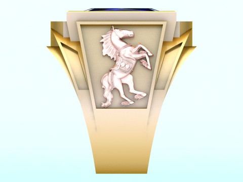 Horse ring - Rectangle stone ring - Mens ring - N5478 3D Print Model