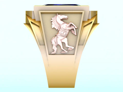 Horse ring - Rectangle stone ring - Mens ring - N5478 3D Print Model