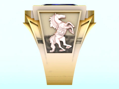 Horse ring - Rectangle stone ring - Mens ring - N5478 3D Print Model