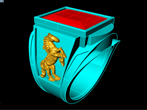 Horse ring - Rectangle stone ring - Mens ring - N5478 3D Print Model