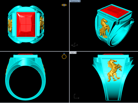 Horse ring - Rectangle stone ring - Mens ring - N5478 3D Print Model
