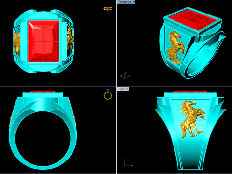 Horse ring - Rectangle stone ring - Mens ring - N5478 3D Print Model