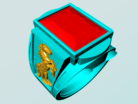 Horse ring - Rectangle stone ring - Mens ring - N5478 3D Print Model