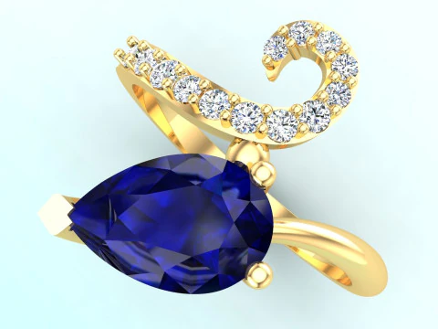 Pear stone ring - Womens ring - Water drop ring - N428 3D Print Model