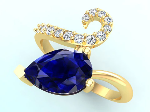 Pear stone ring - Womens ring - Water drop ring - N428 3D Print Model