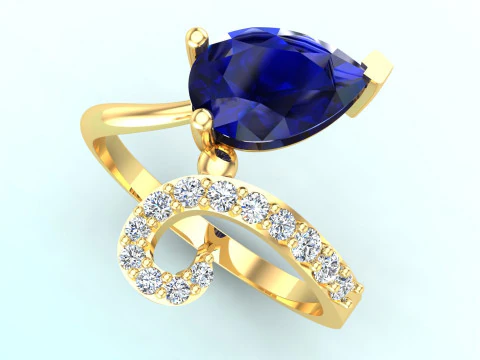 Pear stone ring - Womens ring - Water drop ring - N428 3D Print Model