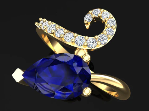 Pear stone ring - Womens ring - Water drop ring - N428 3D Print Model