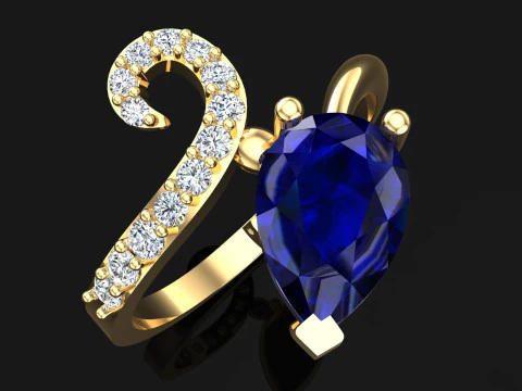Pear stone ring - Womens ring - Water drop ring - N428 3D Print Model