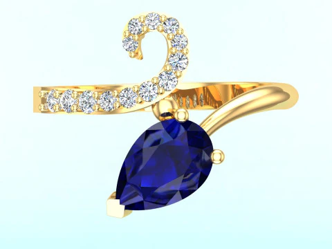 Pear stone ring - Womens ring - Water drop ring - N428 3D Print Model