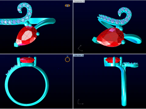 Pear stone ring - Womens ring - Water drop ring - N428 3D Print Model