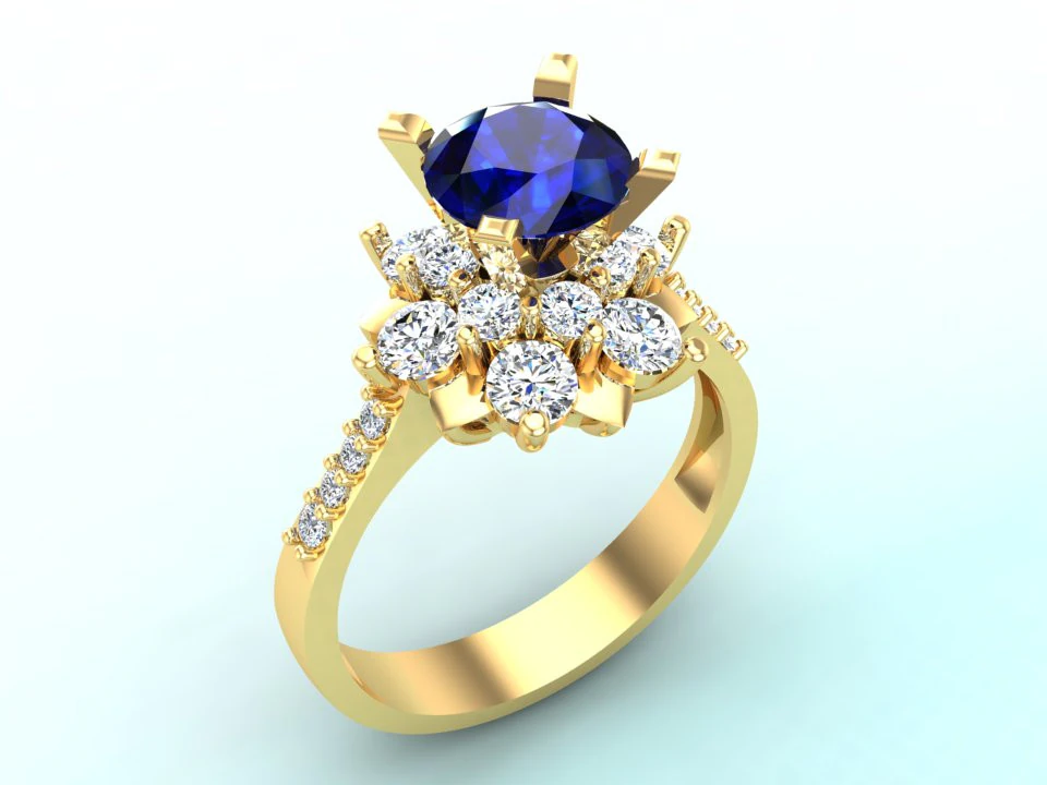 Diamond ring - Cluster ring - Womens ring - N728 3D Print Model .c4d .max .obj .3ds .fbx .stl .blend 