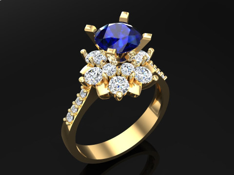 Diamantring &ndash; Clusterring &ndash; Damenring &ndash; N728 3D Druckmodell