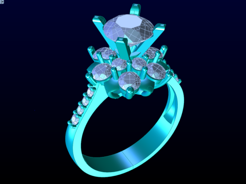 Diamantring &ndash; Clusterring &ndash; Damenring &ndash; N728 3D Druckmodell