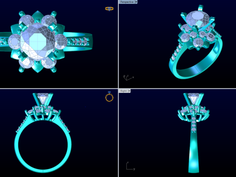 Diamantring &ndash; Clusterring &ndash; Damenring &ndash; N728 3D Druckmodell