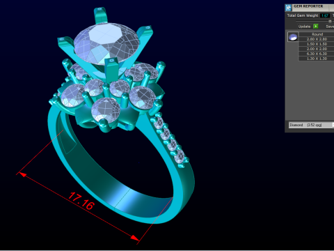 Diamantring &ndash; Clusterring &ndash; Damenring &ndash; N728 3D Druckmodell