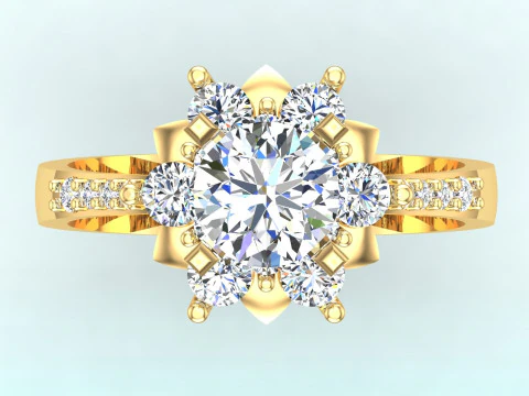 Diamond ring - Cluster ring - Womens ring - N728 3D Print Model