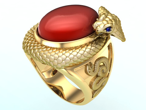 Anillo cobra - Anillo de serpiente - Anillo de piedra ovalada - Anillo para hombre - N2605 Modelo de impresión 3D