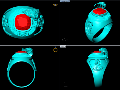 Cobra ring - Snake ring - Square stone ring - N5340 3D Print Model