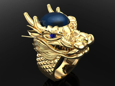 Dragon ring - Oval stone ring - Mens ring - N703 3D Print Model