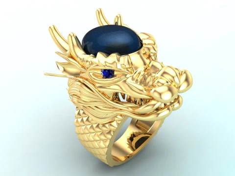 Dragon ring - Oval stone ring - Mens ring - N703 3D Print Model