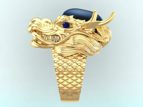 Dragon ring - Oval stone ring - Mens ring - N703 3D Print Model
