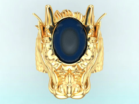 Dragon ring - Oval stone ring - Mens ring - N703 3D Print Model