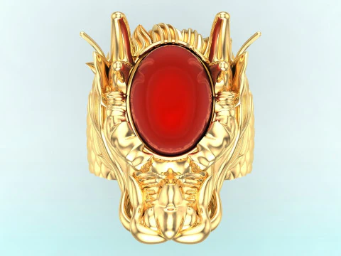 Dragon ring - Oval stone ring - Mens ring - N703 3D Print Model