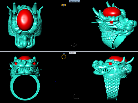 Dragon ring - Oval stone ring - Mens ring - N703 3D Print Model