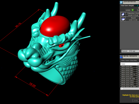 Dragon ring - Oval stone ring - Mens ring - N703 3D Print Model
