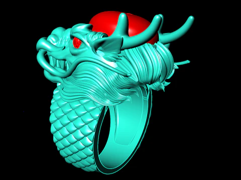 Dragon ring - Oval stone ring - Mens ring - N703 3D Print Model