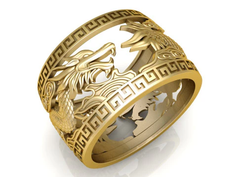 Anel de drag&atilde;o g&ecirc;meo - Anel de drag&atilde;o - Anel masculino - N732 Modelo de Impressão 3D