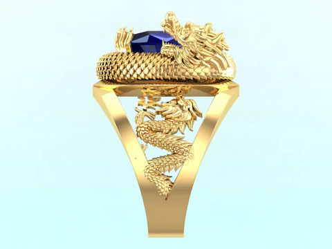 Anel de drag&atilde;o - Drag&atilde;o enrolado abra&ccedil;ando a pedra - Anel masculino - N738 Modelo de Impressão 3D