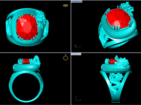 Anel de drag&atilde;o - Drag&atilde;o enrolado abra&ccedil;ando a pedra - Anel masculino - N738 Modelo de Impressão 3D