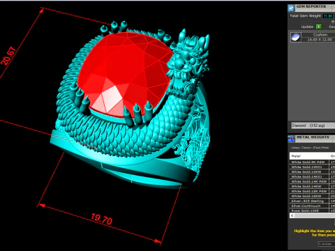 Anel de drag&atilde;o - Drag&atilde;o enrolado abra&ccedil;ando a pedra - Anel masculino - N738 Modelo de Impressão 3D
