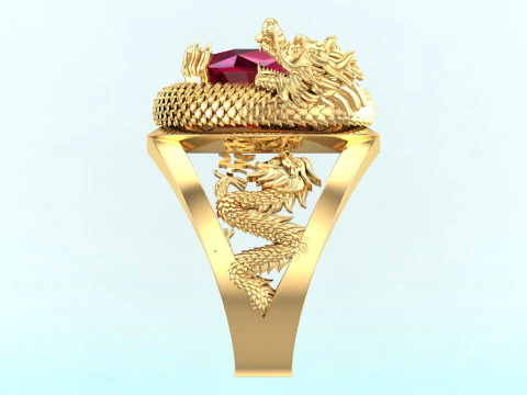 Anel de drag&atilde;o - Drag&atilde;o enrolado abra&ccedil;ando a pedra - Anel masculino - N738 Modelo de Impressão 3D