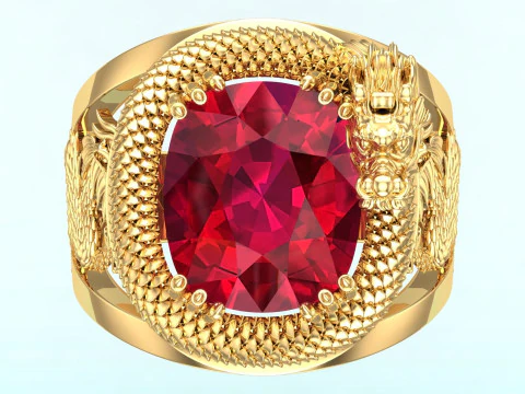 Anel de drag&atilde;o - Drag&atilde;o enrolado abra&ccedil;ando a pedra - Anel masculino - N738 Modelo de Impressão 3D