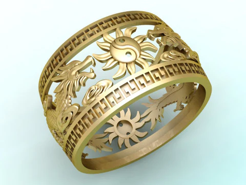 Anel de drag&atilde;o - Anel de drag&atilde;o g&ecirc;meo - Anel masculino - N6712 Modelo de Impressão 3D