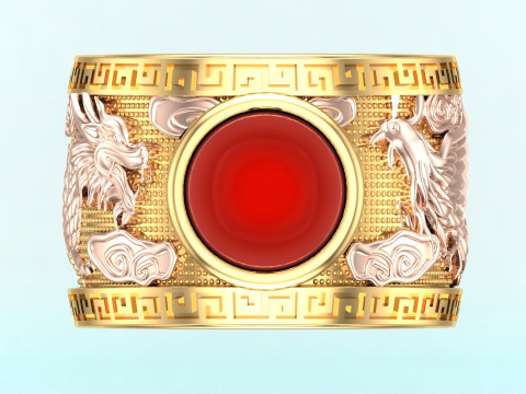 Кольцо Дракон-Феникс - Кольцо Дракон - Кольцо Феникс - Мужское кольцо - N446 3D Принт Модель