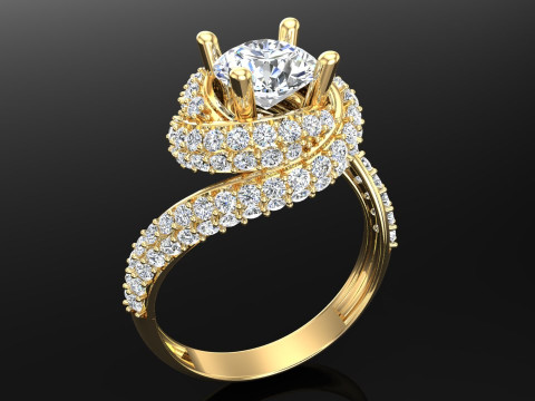 Diamond ring - Center stone ring - Womens ring - N205 3D Print Model