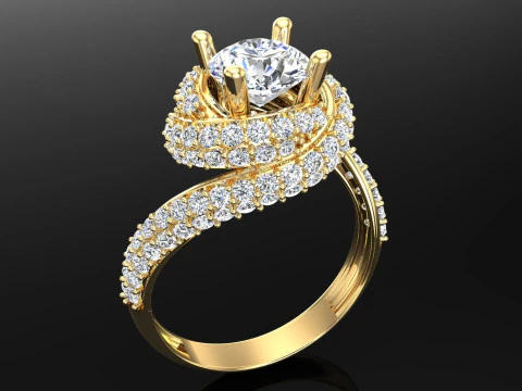 Anel de diamante - Anel de pedra central - Anel feminino - N205 Modelo de Impressão 3D