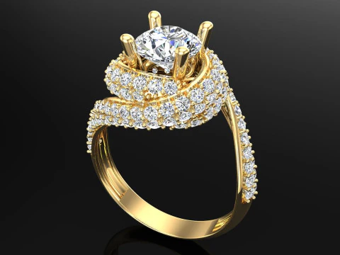 Diamond ring - Center stone ring - Womens ring - N205 3D Print Model