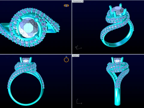 Diamond ring - Center stone ring - Womens ring - N205 3D Print Model