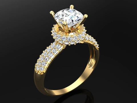 Diamond ring - Women ring - Center stone ring - N652 3D Print Model