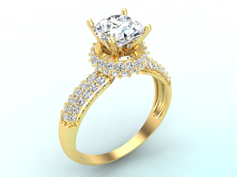 Diamond ring - Women ring - Center stone ring - N652 3D Print Model