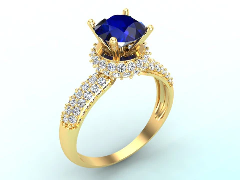 Diamond ring - Women ring - Center stone ring - N652 3D Print Model