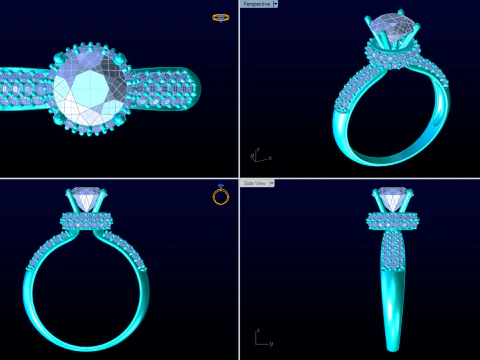 Diamond ring - Women ring - Center stone ring - N652 3D Print Model