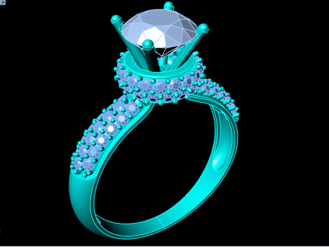 Diamond ring - Women ring - Center stone ring - N652 3D Print Model