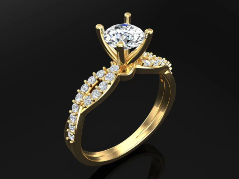 Diamond ring - Women ring - Center stone ring - N715 3D Print Model