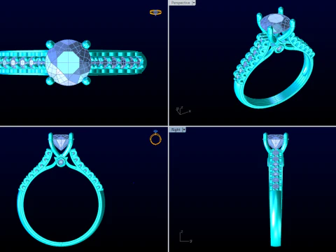 Diamond ring - Women ring - Center stone ring - N825 3D Print Model