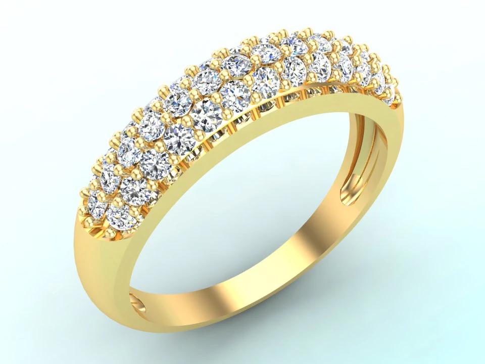 Diamond ring - Womens ring - Three rows of stones ring - N923 3D Print Model .c4d .max .obj .3ds .fbx .stl .blend 